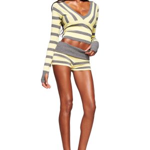Iamgia SUZI SHORT - YELLOW AND GREY STRIPE